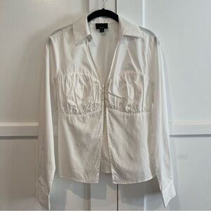 Womens Cotton White Collared Hook & Eye Blouse